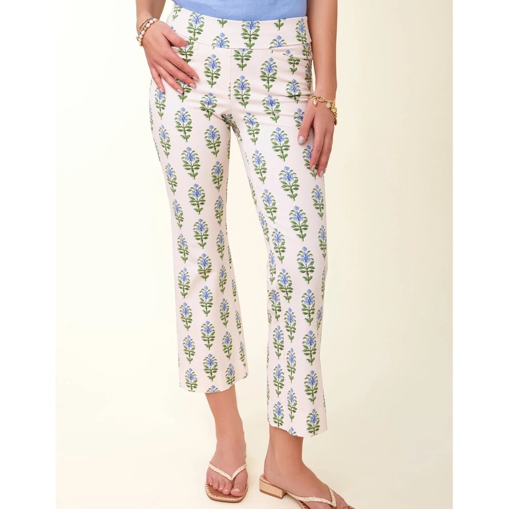 Spartina 449 Maren Kick Flare Pant Ogeechee Delphinium Ankle Cream Blue Green XL